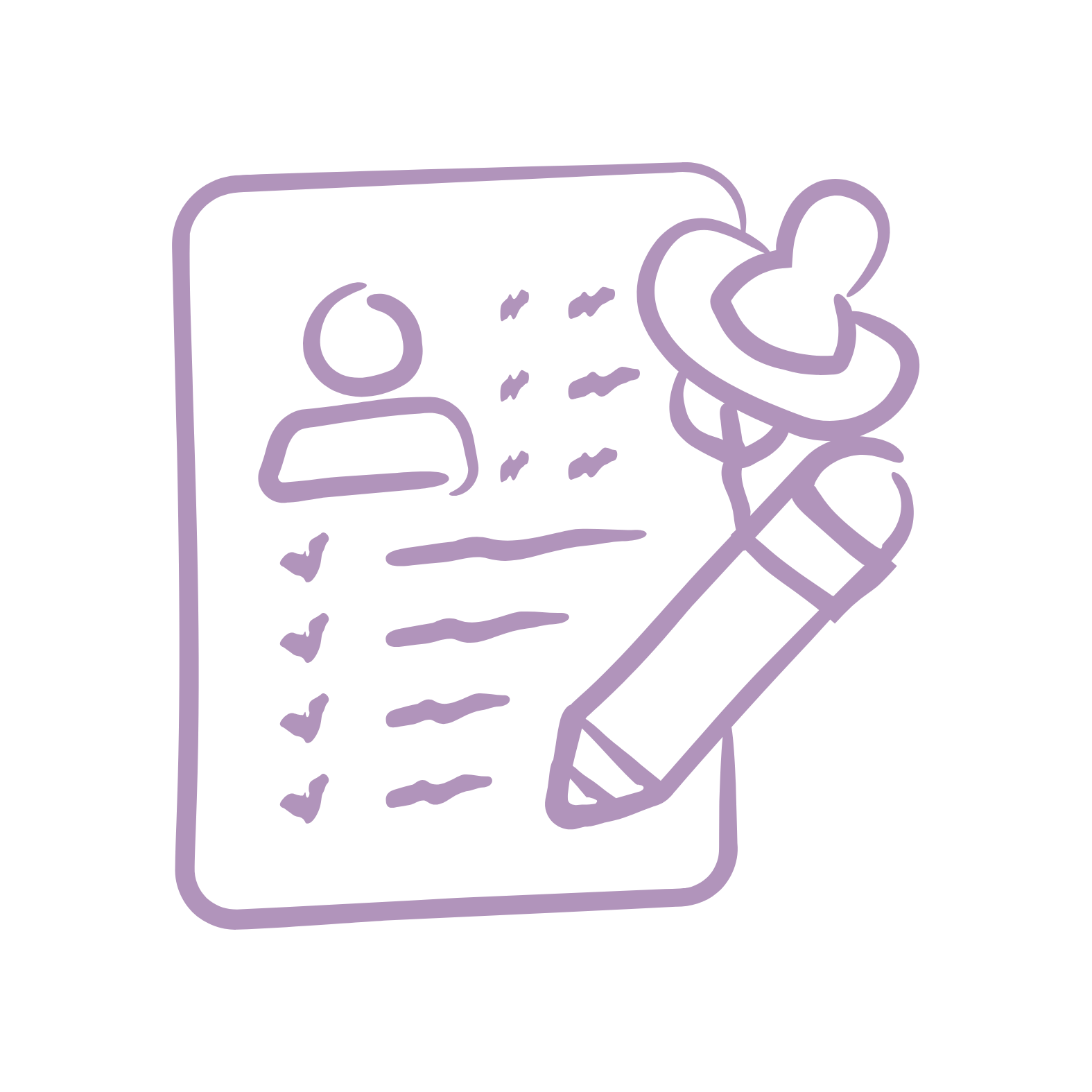 A line drawing of a resume with a pencil and a lady's hat.