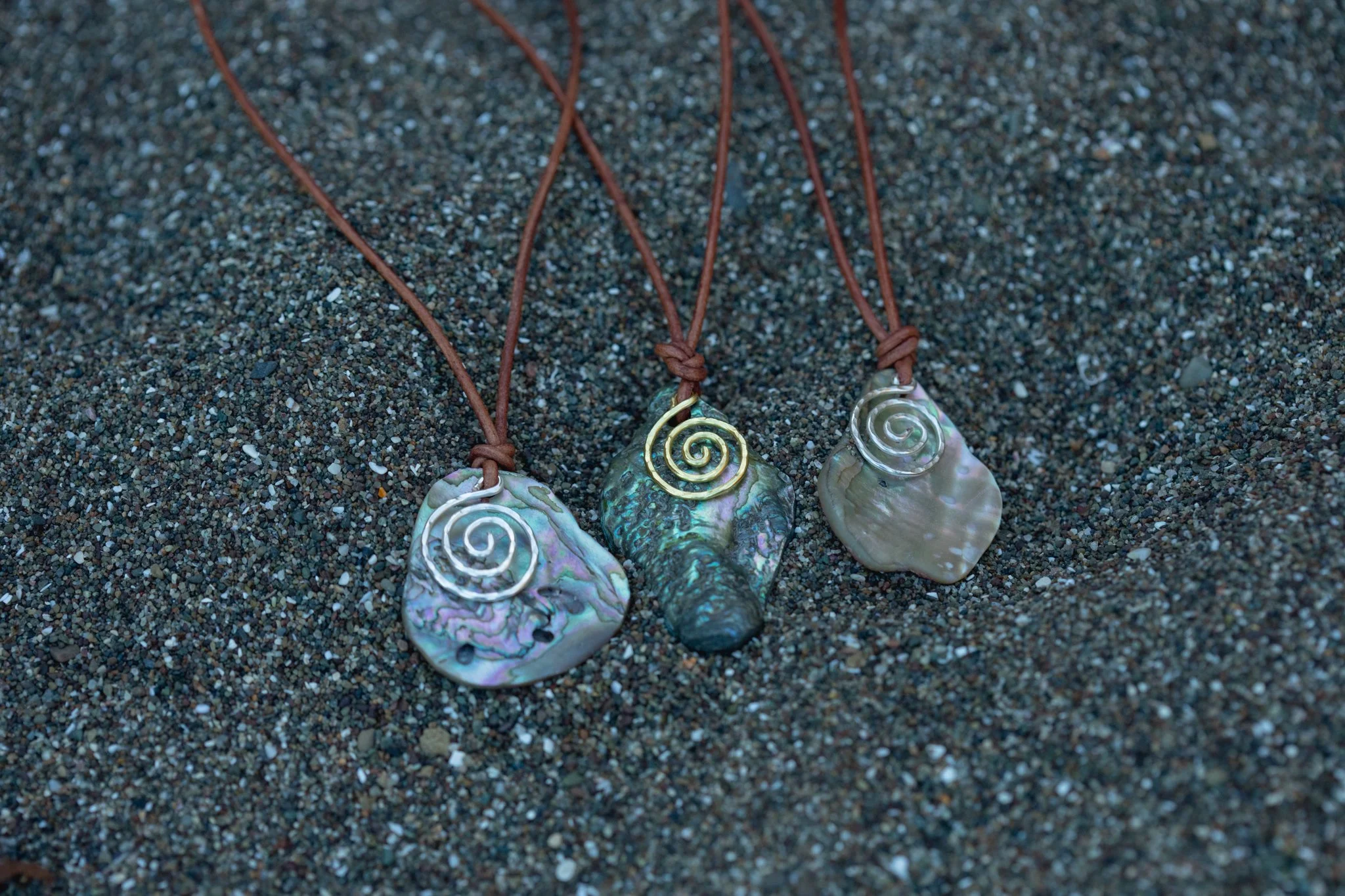 Abalone + Spiral Necklace on Leather Cord