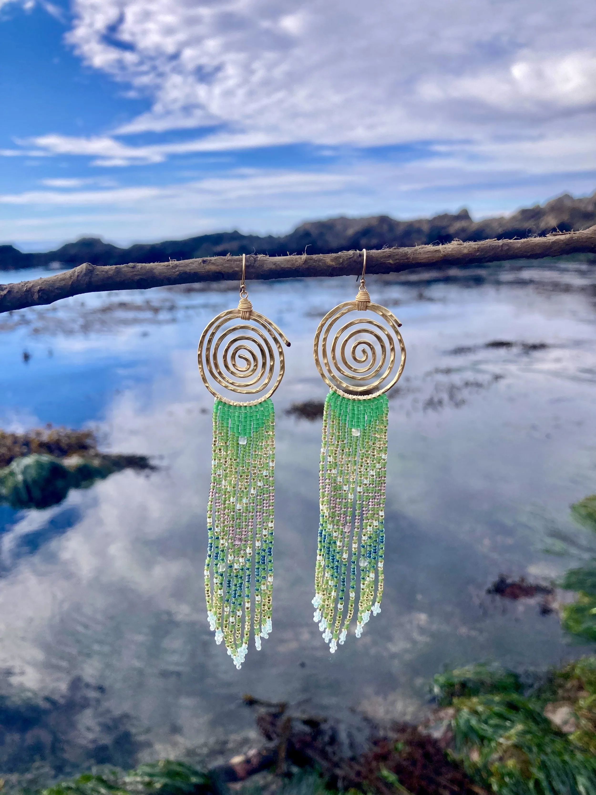 Intertidal Spiral Handwoven beaded earrings