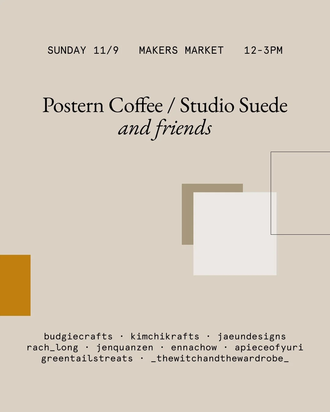 A long time in the making, @studio.suede will be popping up at @posterncoffee for a small makers market!

The artists of Studio Suede will be sharing merch, crafts, and new Postern Coffee bags designed by @annasuede 

Featured Artists &amp; Makers:
@