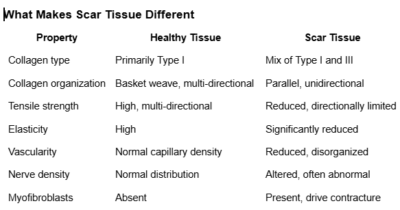 Scar tissue and healthy tissue properties