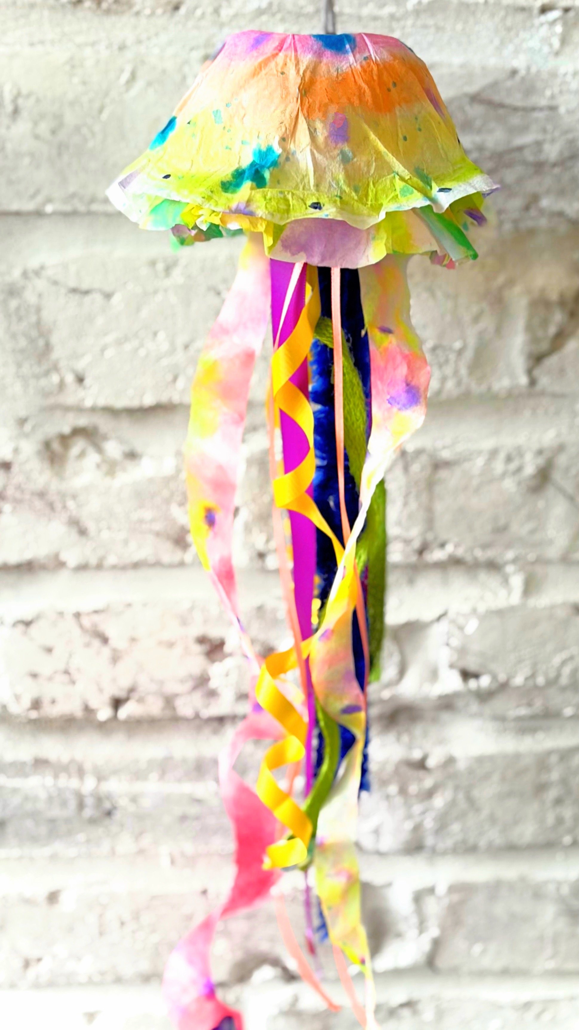 Watercolor Jelly Fish with Ribbon, hanging sculpture