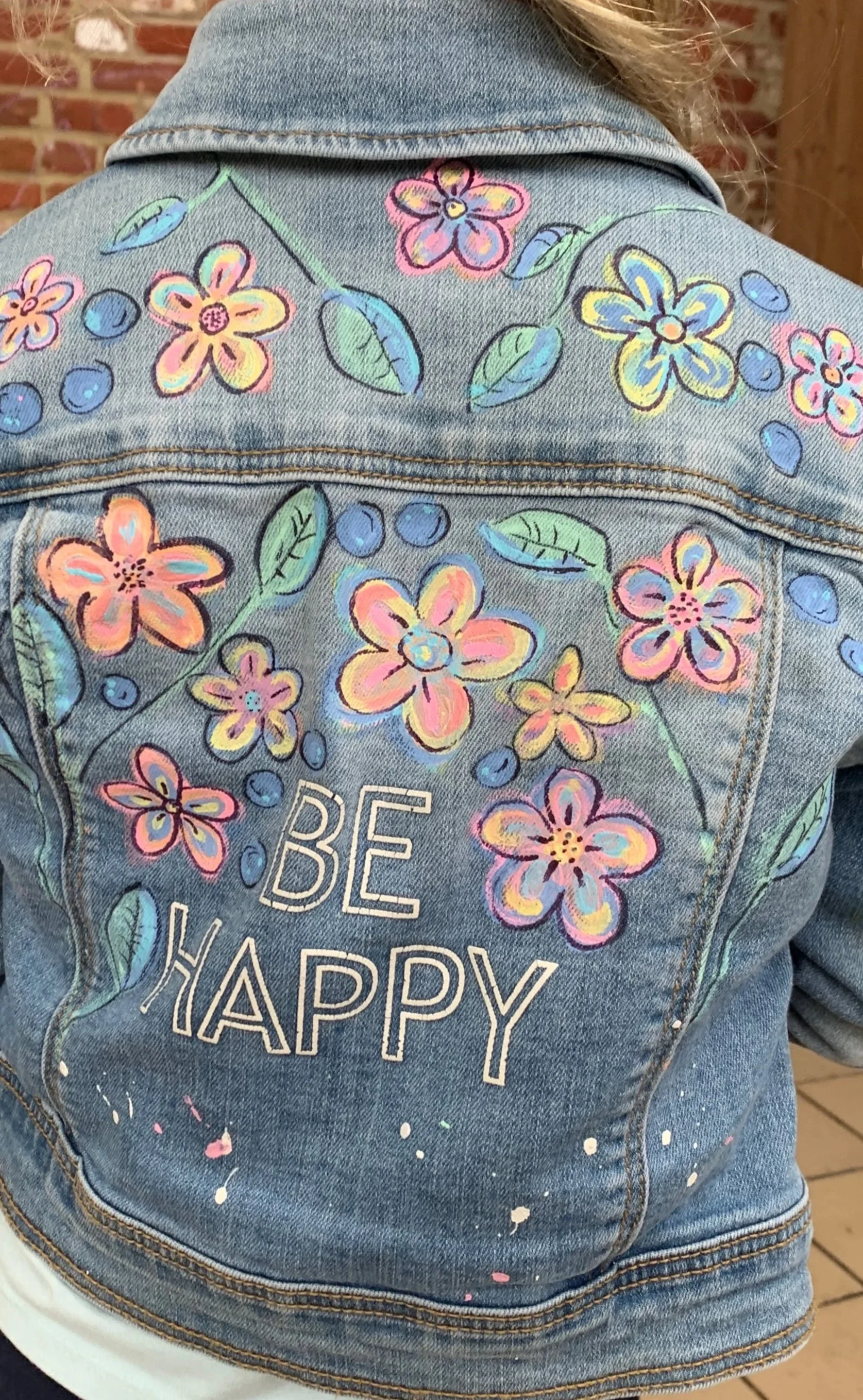 Pastel Flowers, upcycled jean jacket