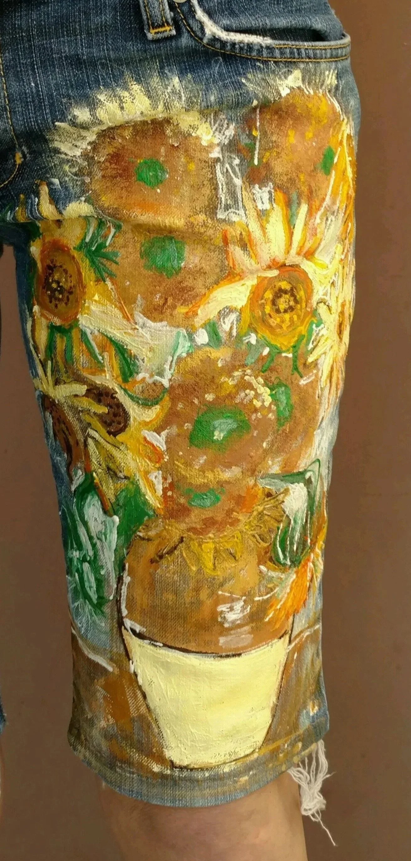 Sunflowers, upcycled jeans