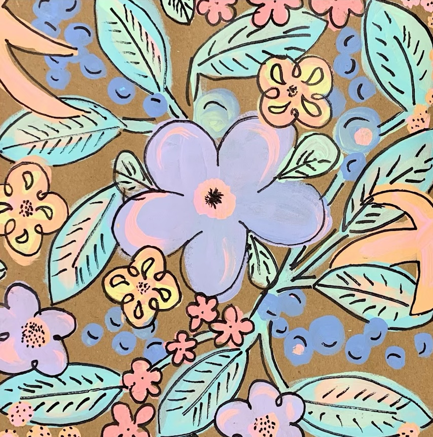 Acrylic Paint with Sharpies on upcycled kraft paper