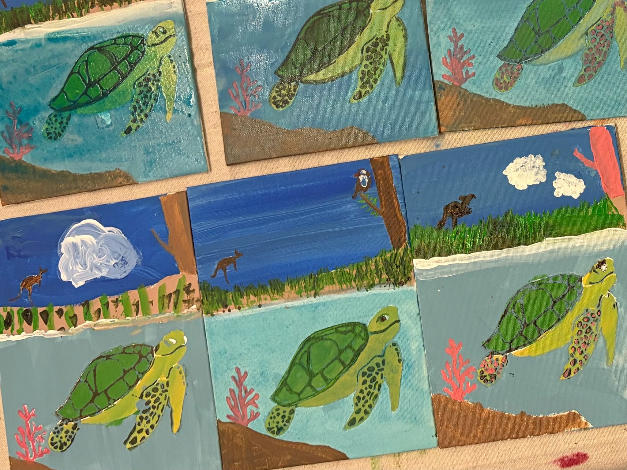 Sea turtle with Kangaroo, acrylic (Winter 2026)