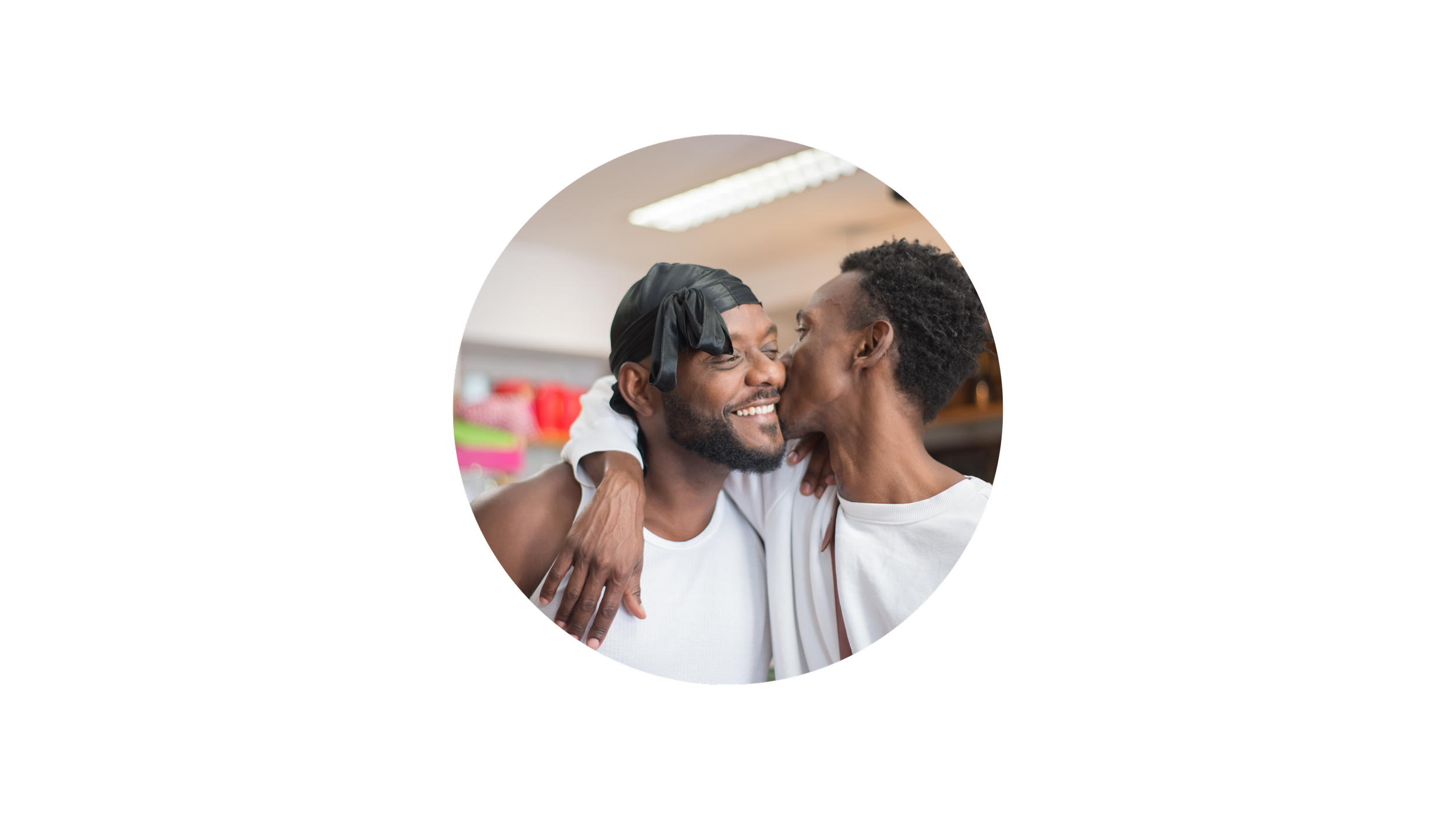 Two men kissing