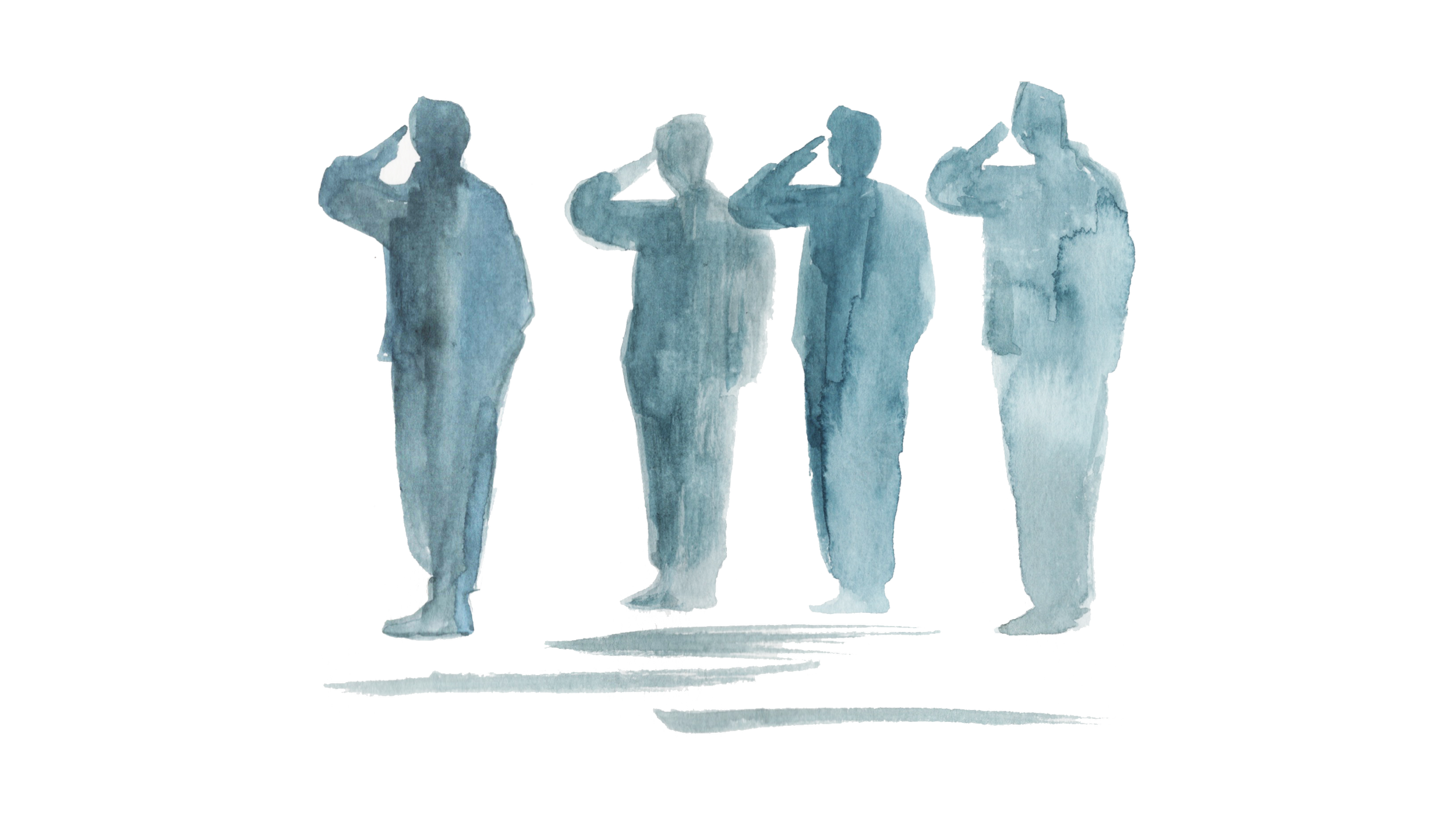 Four soldiers saluting