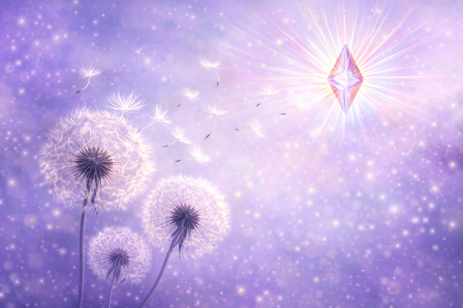 Dandelions in the wind with a prism
