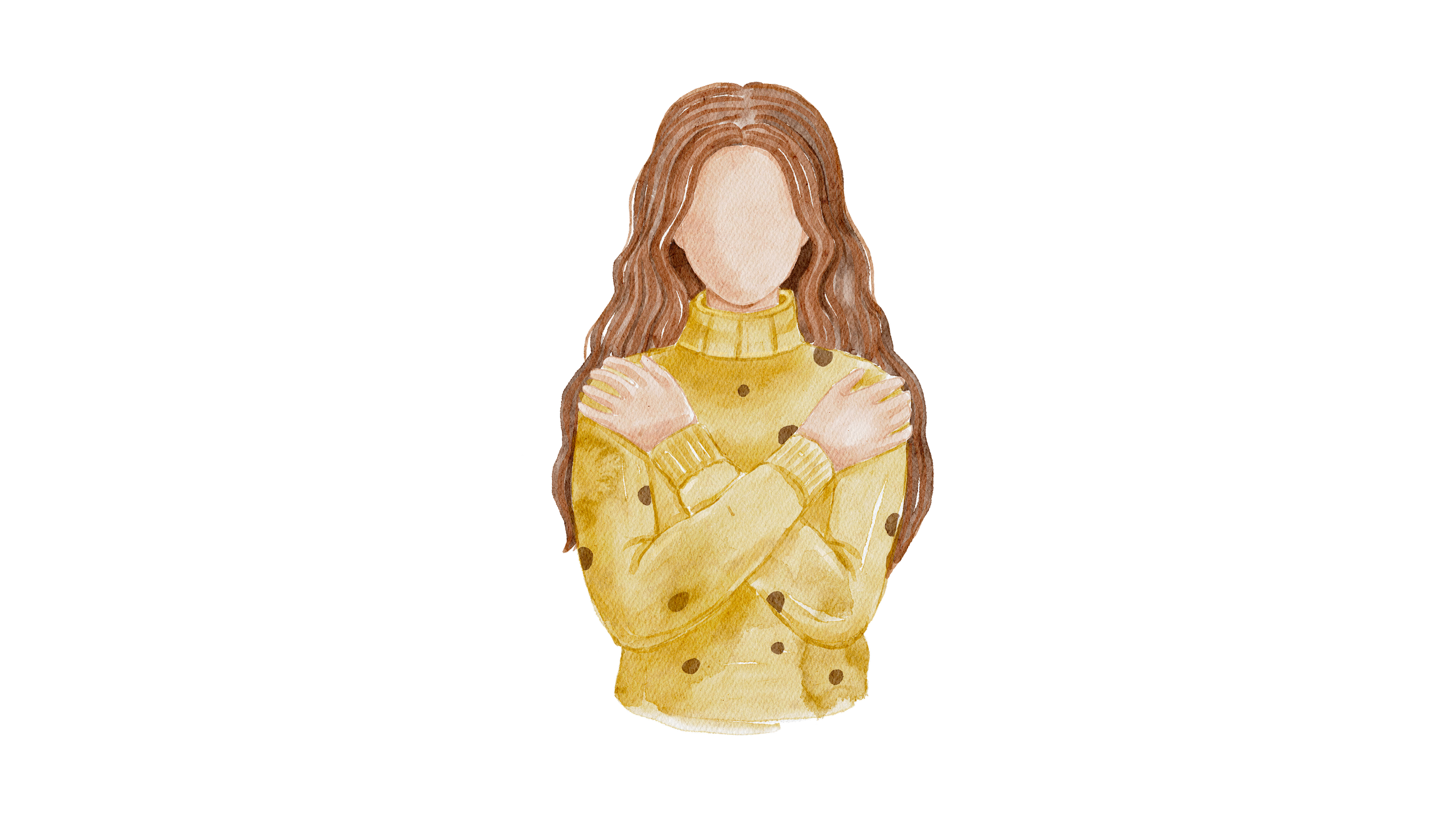 Woman in yellow sweater hugging herself