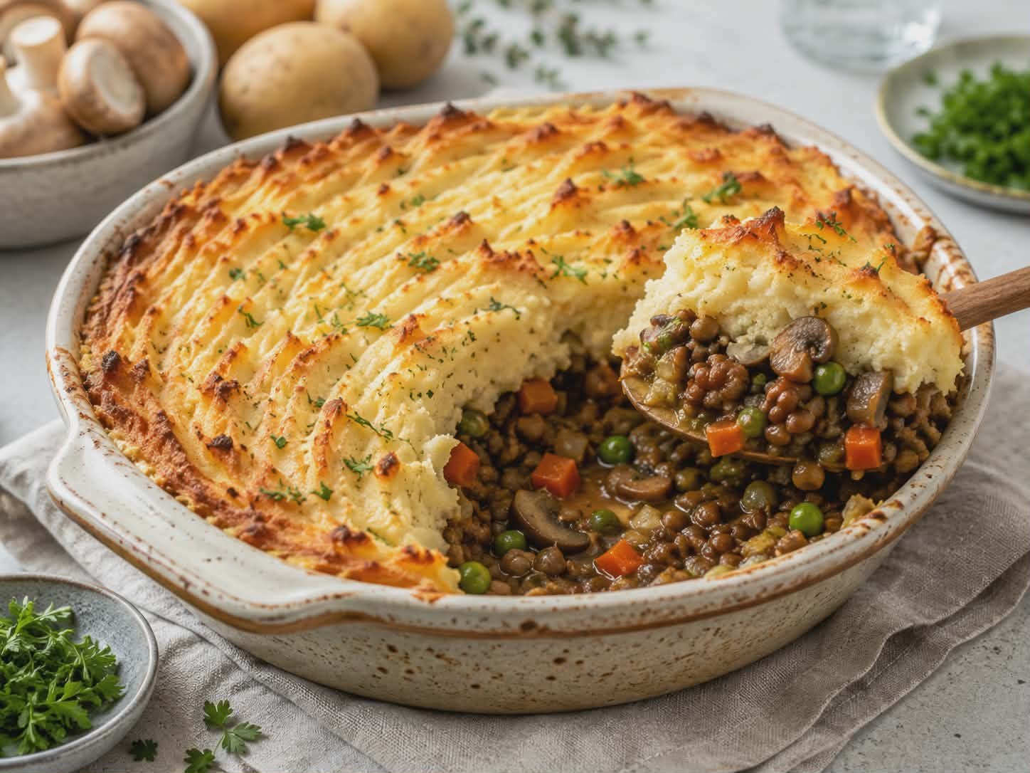 Savory Mushroom-Lentil Garden Shepherd’s Pie