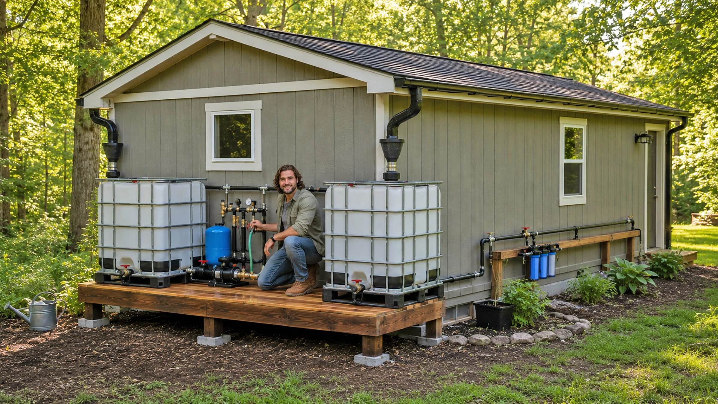 How to Build a 550-gallon or larger IBC Tote Rainwater System for Off-Grid Use