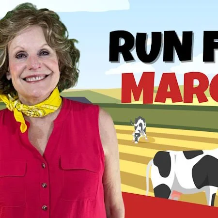 happy women in a red shirt