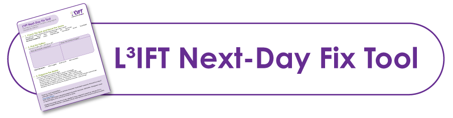 A header image titled "L3IFT Next-Day Fix Tool", showing the first page of the tool