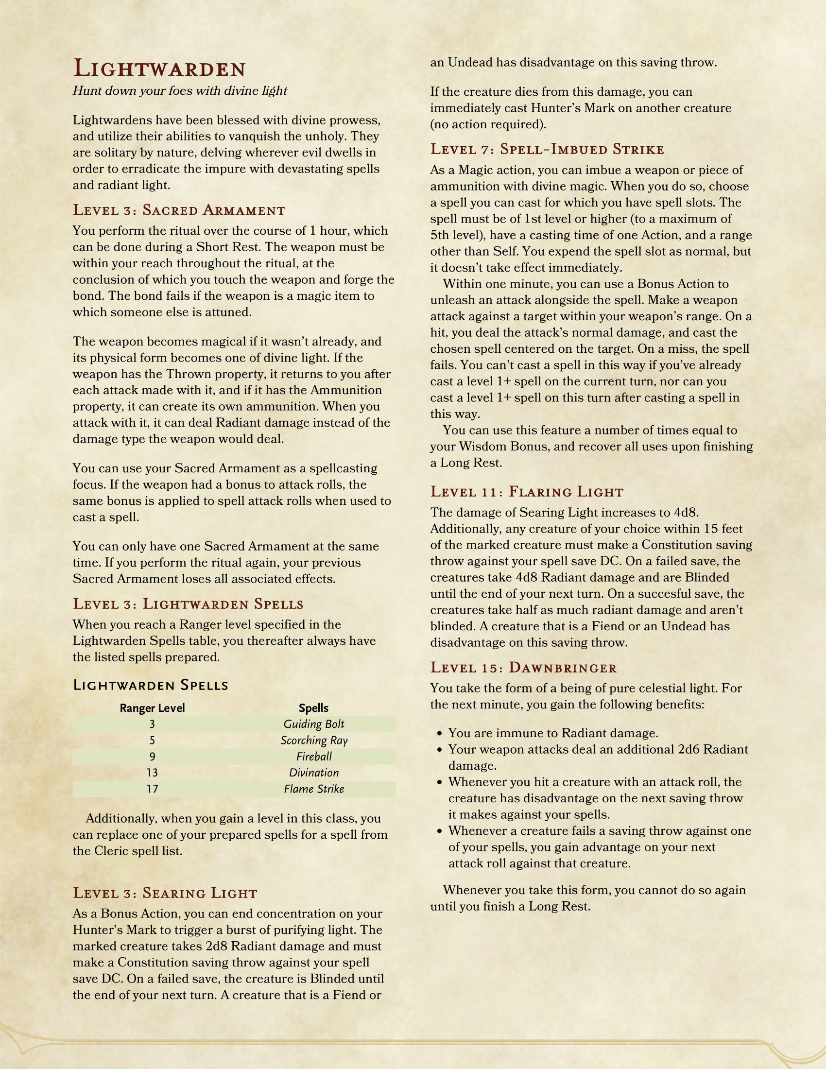 Lightwarden subclass