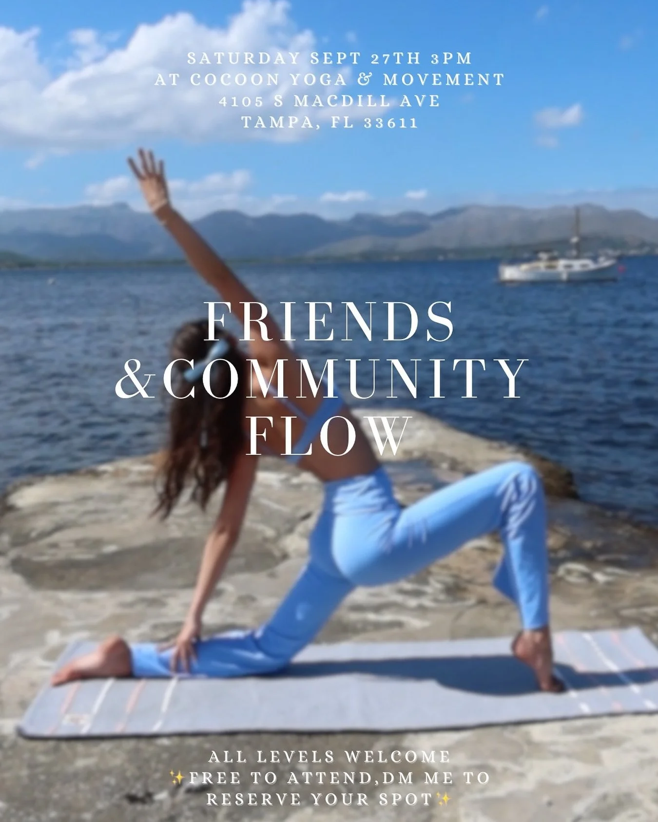 Flow with me at one of my absolute favorite spaces—Cocoon Yoga & Movement—for a free community and friends class on September 27th at 3PM! π¦β¨πΈ
It means so much to guide a class in this beautiful studio where my own practice has gro