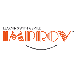Logo with the text 'Learning with a Smile' and a stylized smiley face beneath the word 'IMAGINED' in orange lettering. and the word IMPROV - related to the DDC Courses Driving Defensive Class