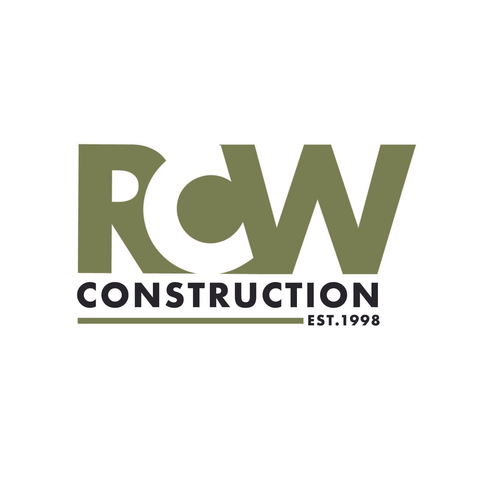 Logo for RCW Construction with green and black lettering, established 1998.