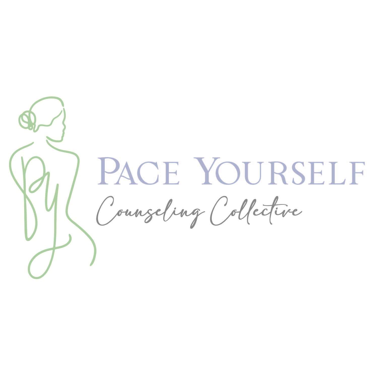 Logo for Pace Yourself Counseling Collective featuring a minimalist outline of a woman wearing headphones.