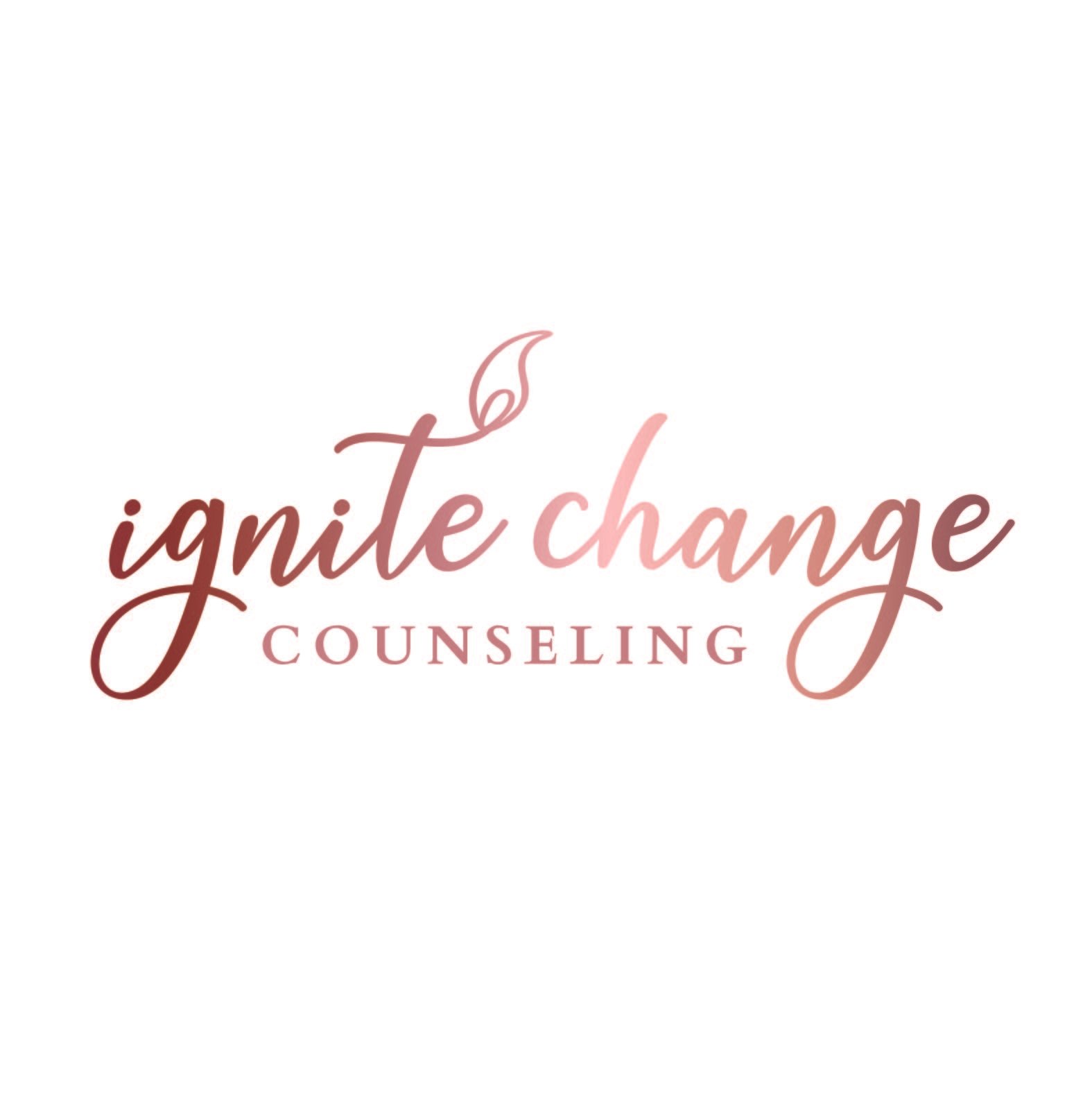 Logo for Ignite Change Counseling with stylized text and a candle flame icon.