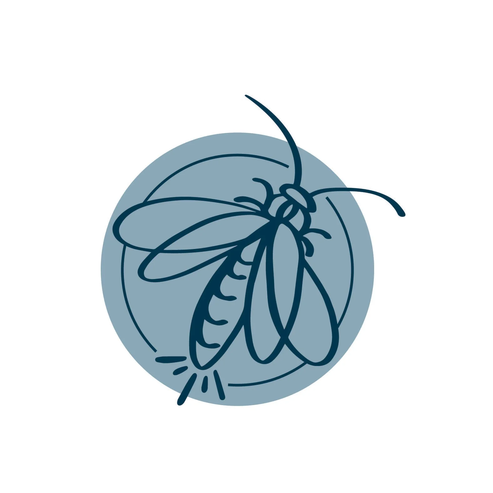 Line drawing of a moth with wings spread, over a circular background