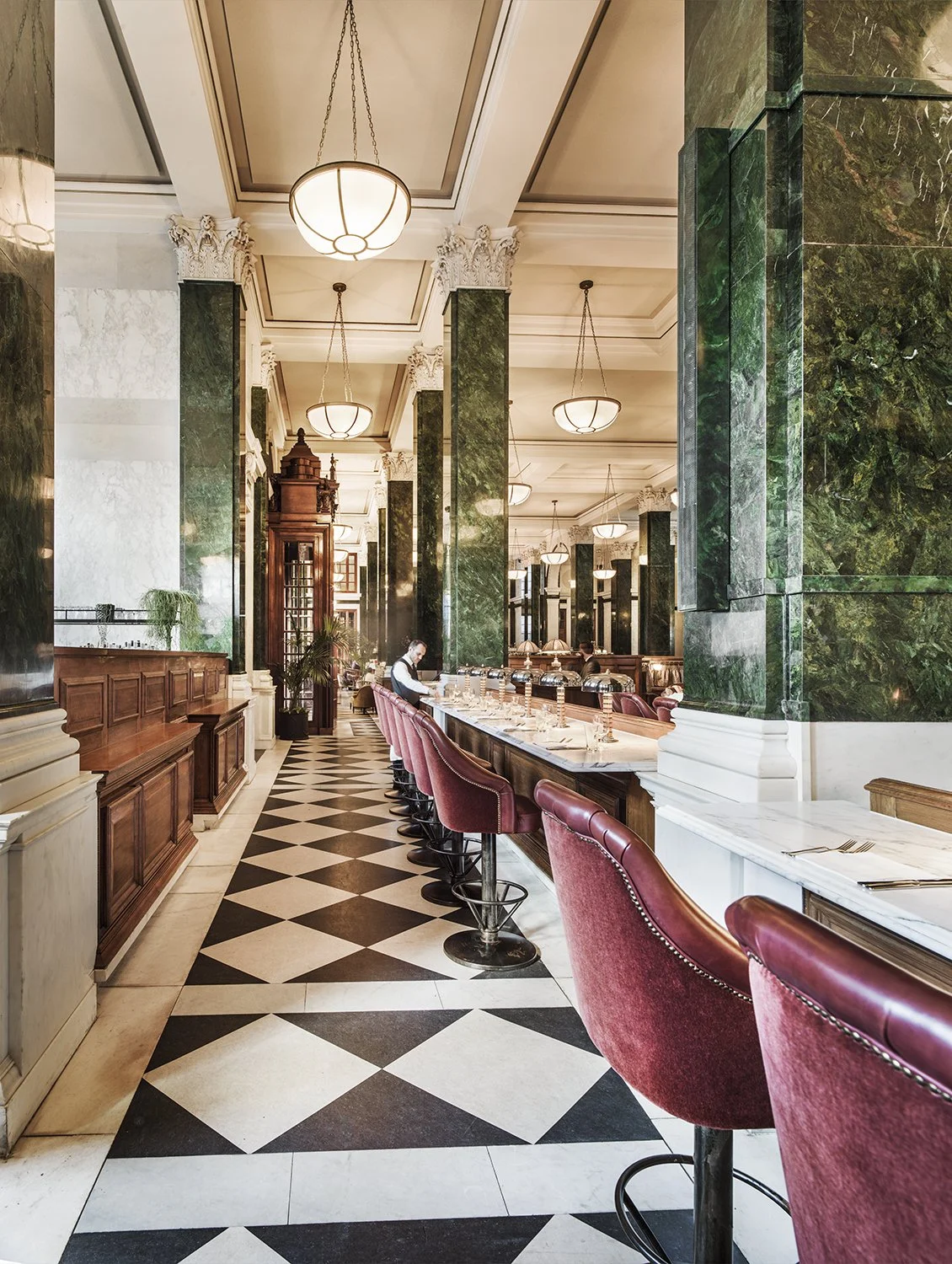 Photograph by studio Mel Yates of the bar area at Etihad Atlas The Ned