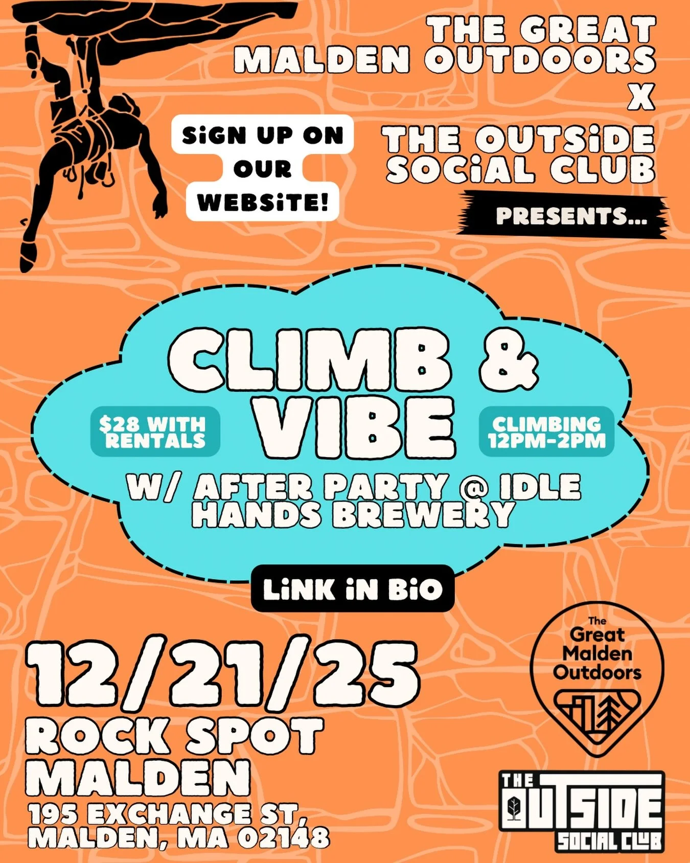 Closing out the season the best way we know how 🧗🏾&zwj;♂️✨

Climb &amp; vibe is back for our final event of the year&mdash;pull up to rock spot malden for some indoor climbing, good people, and zero pressure. Whether it&rsquo;s your first time on t