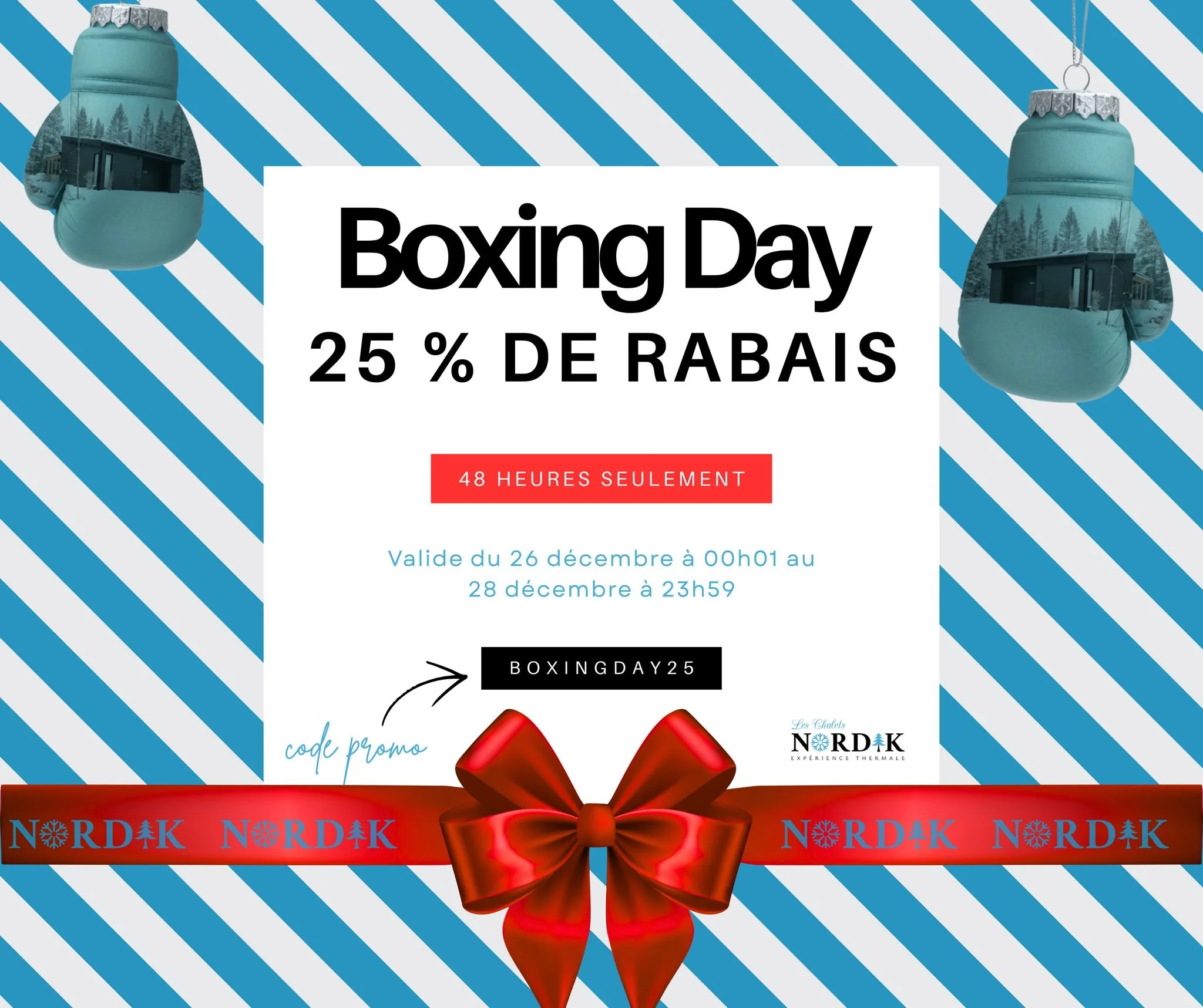 ⏰ PR&Eacute;PAREZ VOS CALENDRIERS
⏰ &Ccedil;A COMMENCE &Agrave; MINUIT CE SOIR

Le Boxing Day chez Chalets Nordik, c&rsquo;est 25 % de rabais pendant 48 heures seulement ❄️🔥

🎿 2 passes de ski journali&egrave;res gratuites incluses (L&rsquo;Artika 