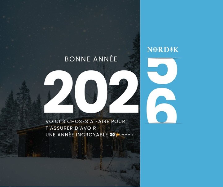 Une nouvelle ann&eacute;e commence ✨
Si on avait trois choses &agrave; te souhaiter pour 2026 👀

Plus de pauses qui font du bien 🧠💆&zwj;♂️
Plus de vrais moments 🕯️🤍
Plus de souvenirs qui restent 📸🔥

Chez Chalets Nordik, on a cr&eacute;&eacute;