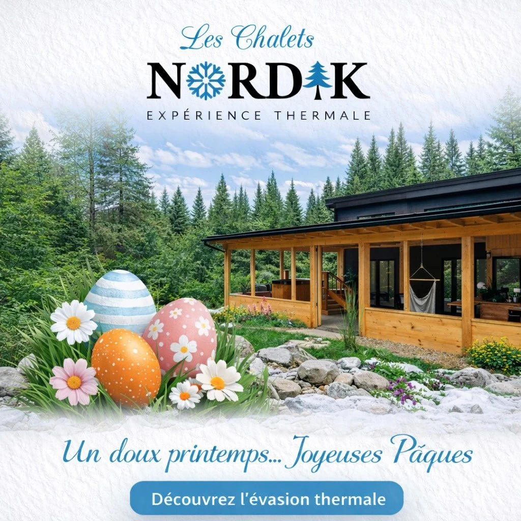 🌿🐣 Joyeuses P&acirc;ques 🐣🌿

Toute l&rsquo;&eacute;quipe des Chalets Nordik vous souhaite un doux week-end de P&acirc;ques rempli de d&eacute;tente et de beaux moments. ✨

Le printemps est arriv&eacute;&hellip; et il reste encore quelques disponi