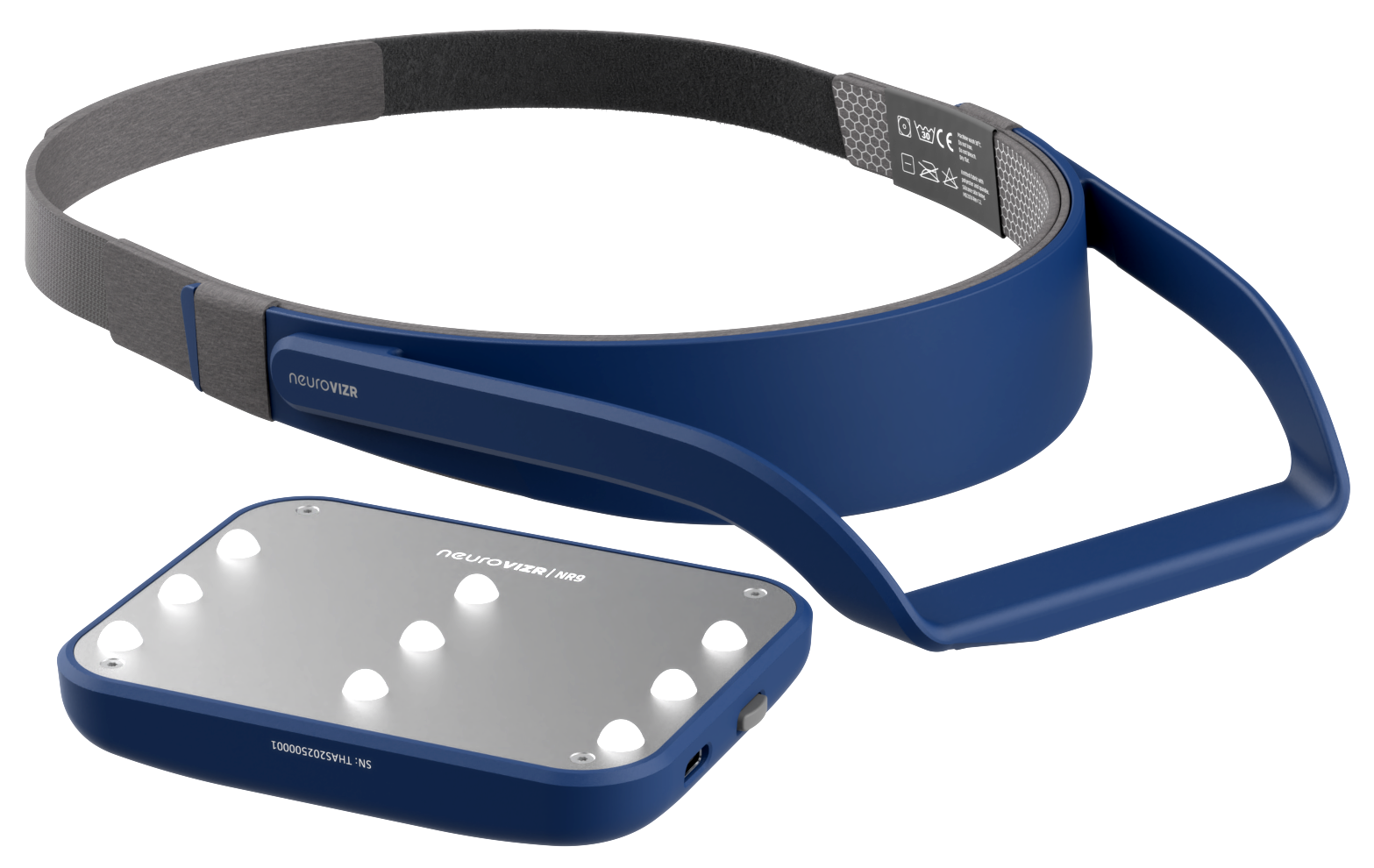 Neurovision apparaat met hoofdband en hoofdplaat met witte knoppen