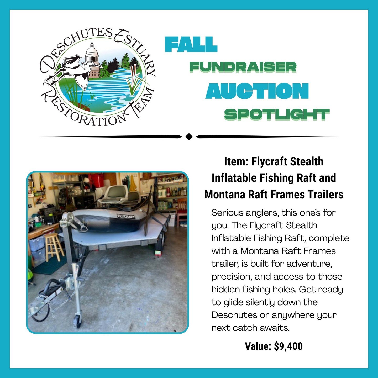 This is a big one! Serious anglers, this one&rsquo;s for you. The Flycraft Stealth Inflatable Fishing Raft, complete with a Montana Raft Frames trailer, is built for adventure, precision, and access to those hidden fishing holes. Get ready to glide s