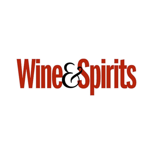 Logo with the words 'Wine & Spirits' in bold red and black font.