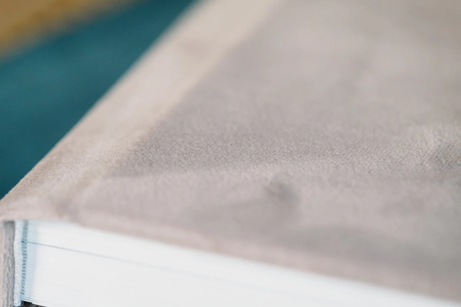 Nahaufnahme eines Albums, das in samt eingefasst ist.