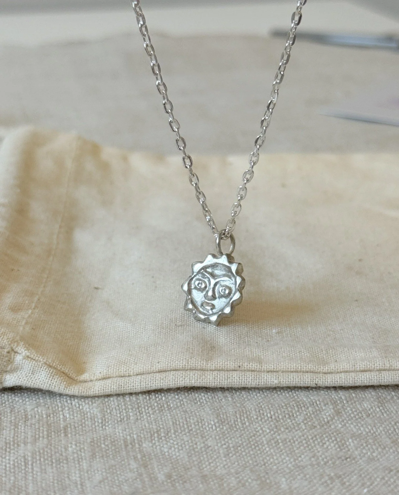 Solid Silver Sun Face Necklace