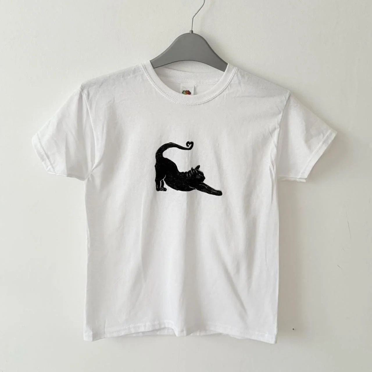 Big Stretch Black Cat Graphic Print Cotton T-Shirt