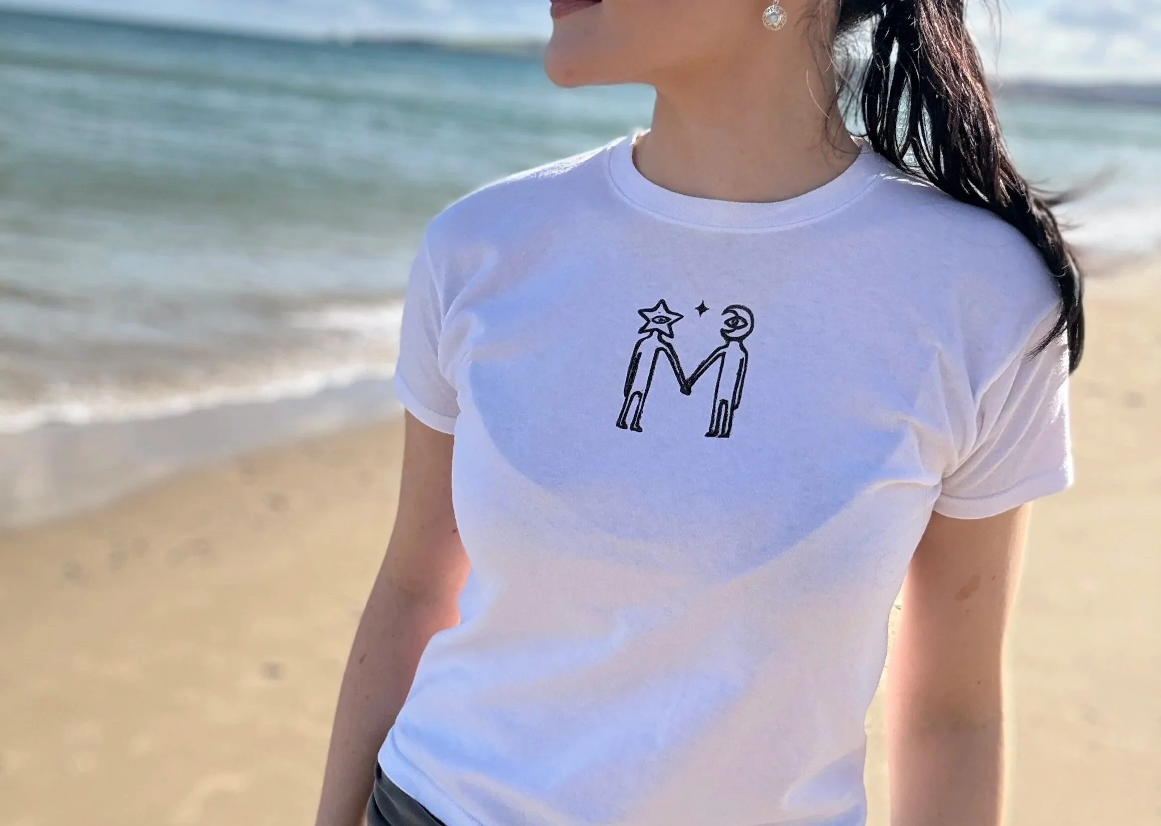 Moon and Star People Graphic Print T-shirt