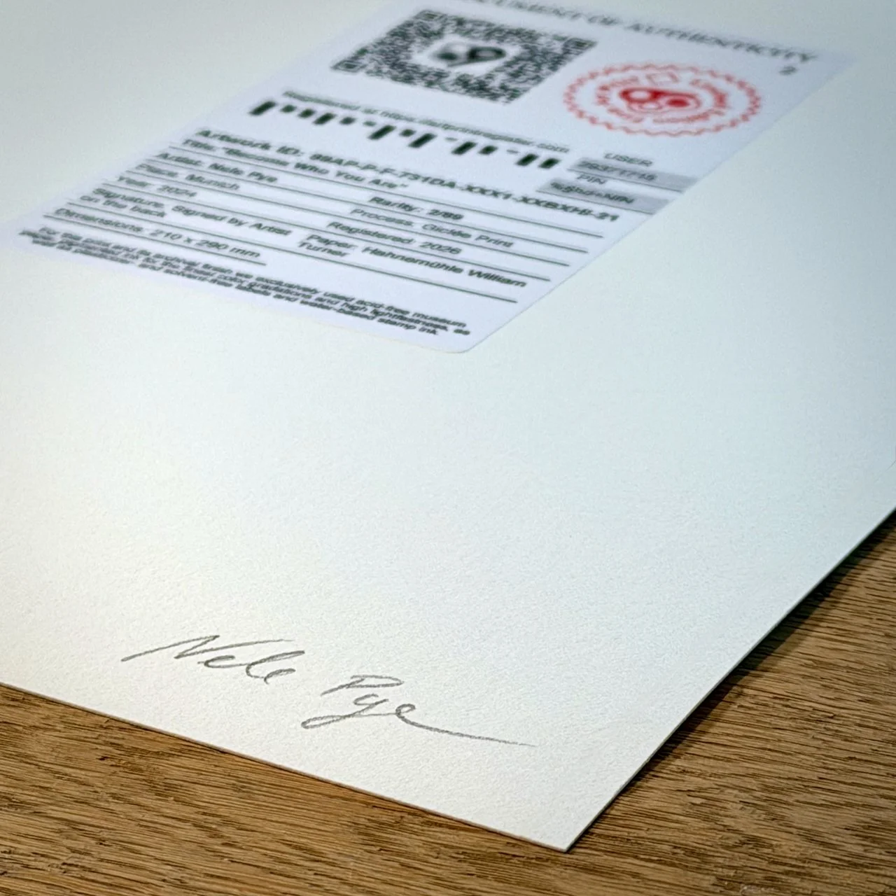 Original Unterschrift Nele Pye. Limitierter Art Print (89 Stück) von Nele Pye. Titel "Become Who You Are". Format Din A4. Papier Hahnemühle William Turner.