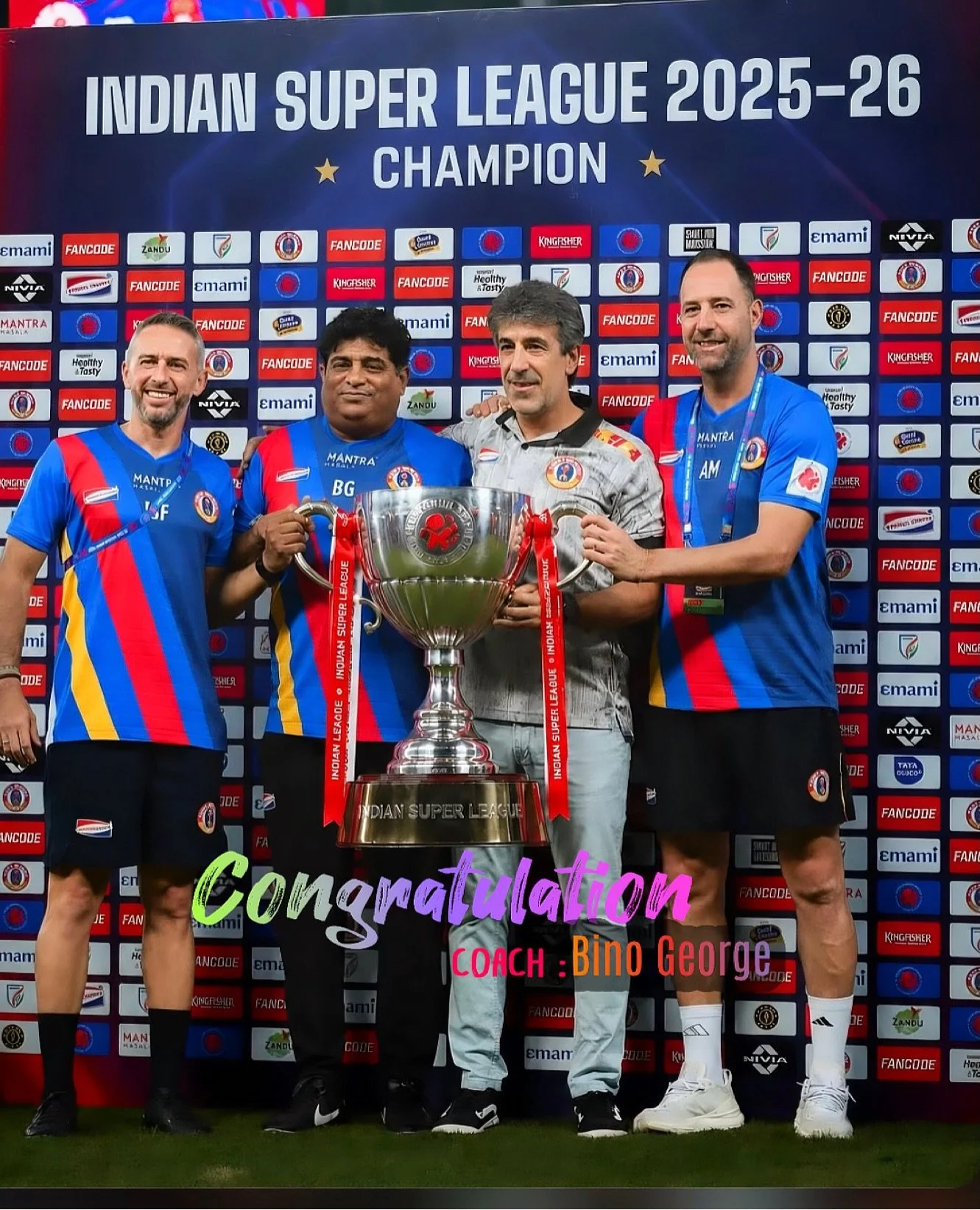 We congratulate our Technical Advisor and East Bengal FC on winning the 2025&ndash;26 Indian Super League (ISL) title. This historic triumph ends a 22-year wait for a national league crown and marks a proud moment for the club, the players, staff, an
