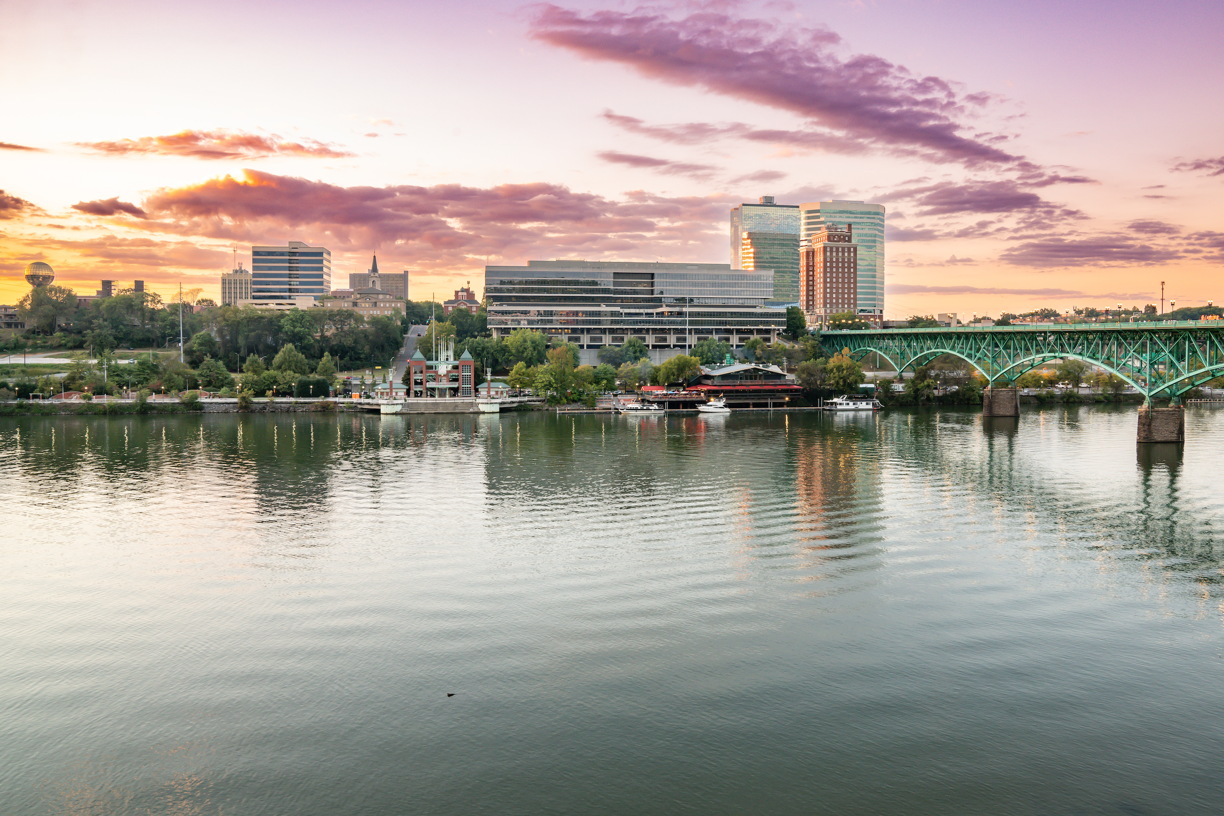 Sunset over Knoxville, TN from the south side of the Tennessee River.