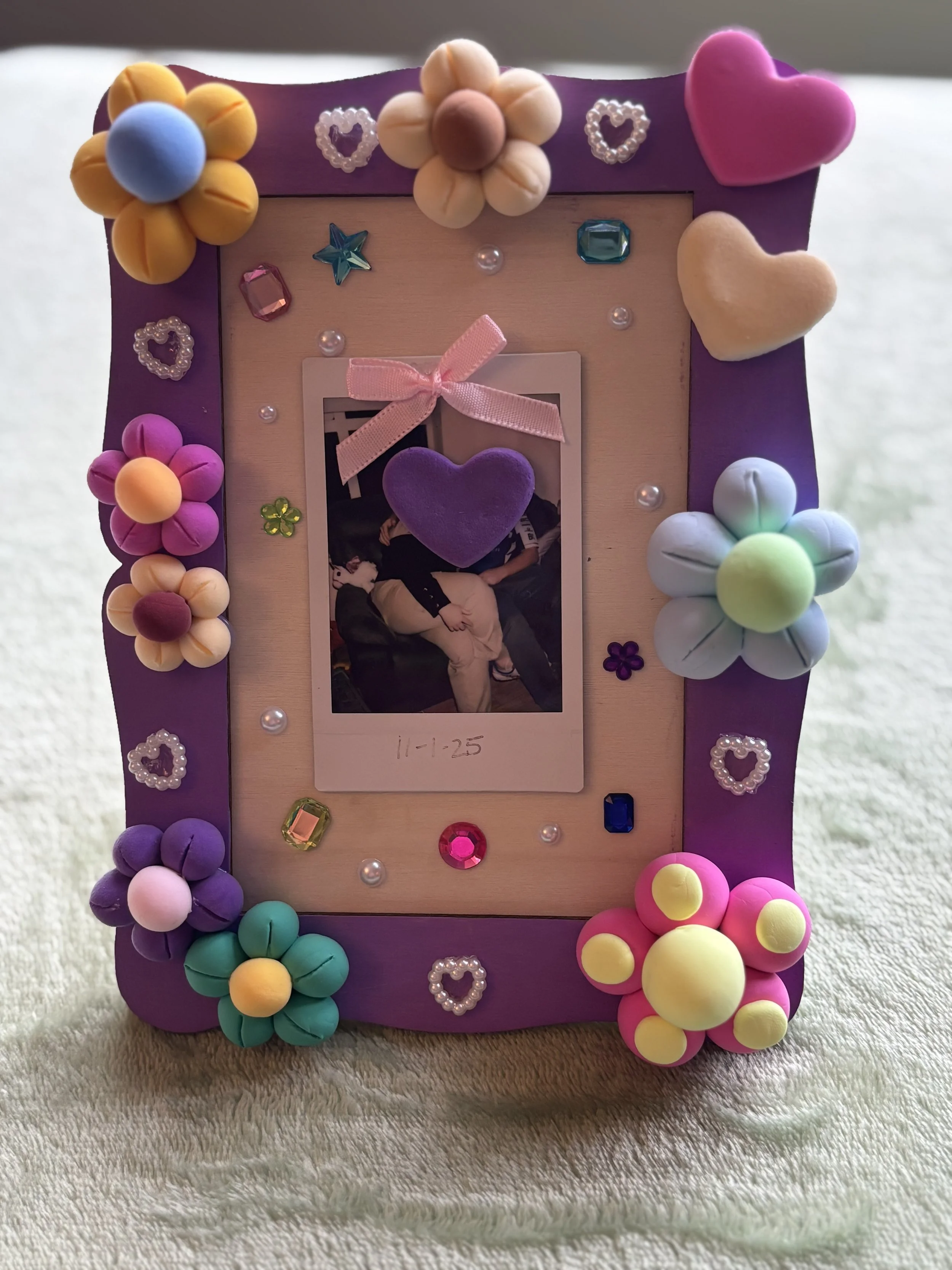 photo frame with foam flowers and hearts