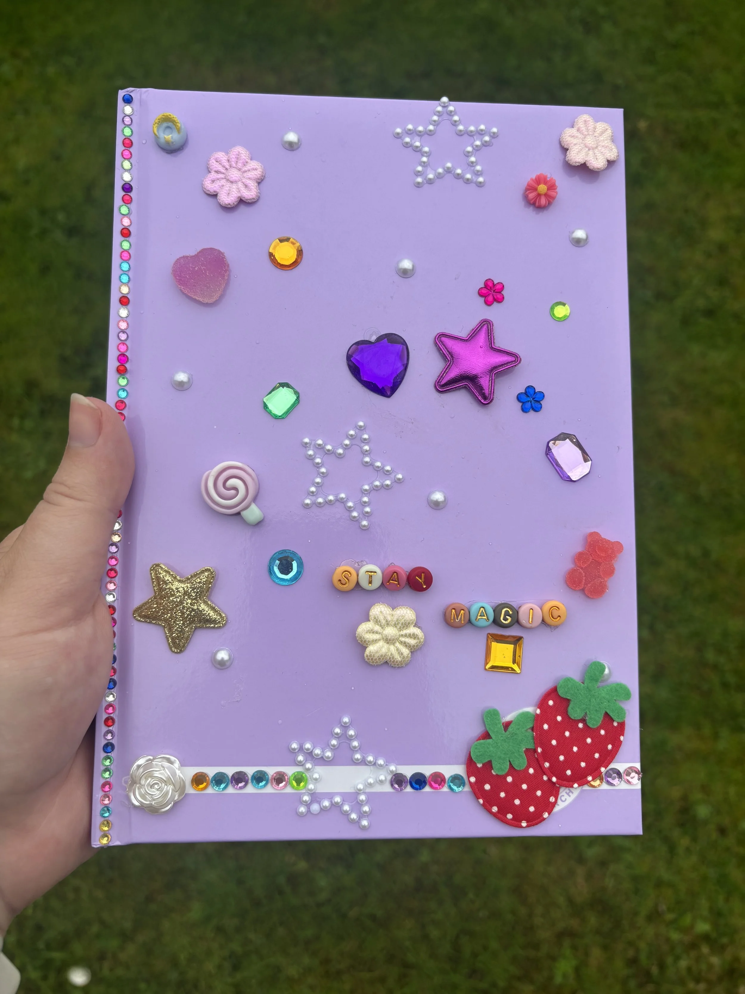 Notebook decorating- decorate with patches, charms, stickers, rhinestones, beads
(Recommended for older crafters)