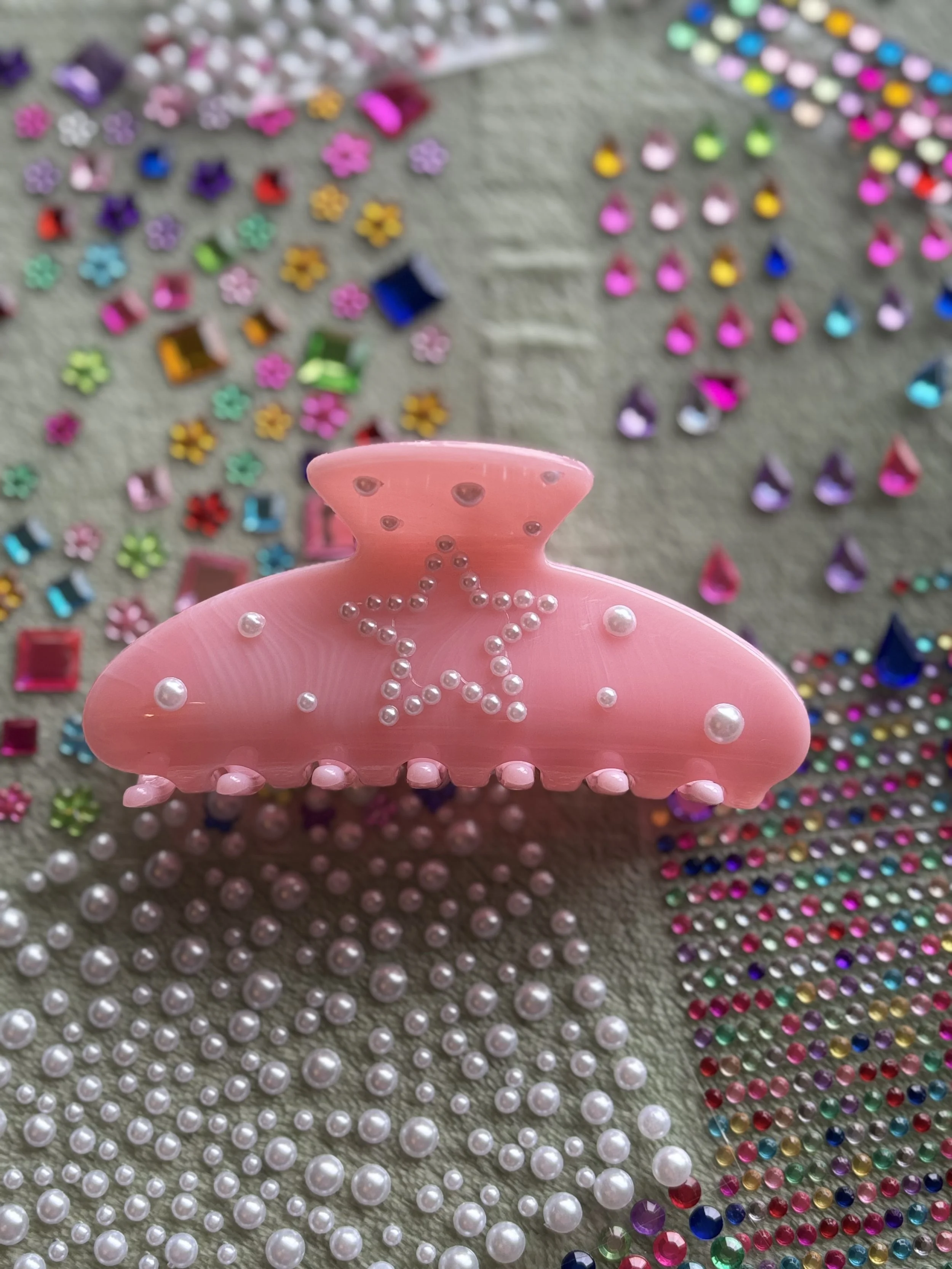 Claw clip decorating- rhinestones, pearls