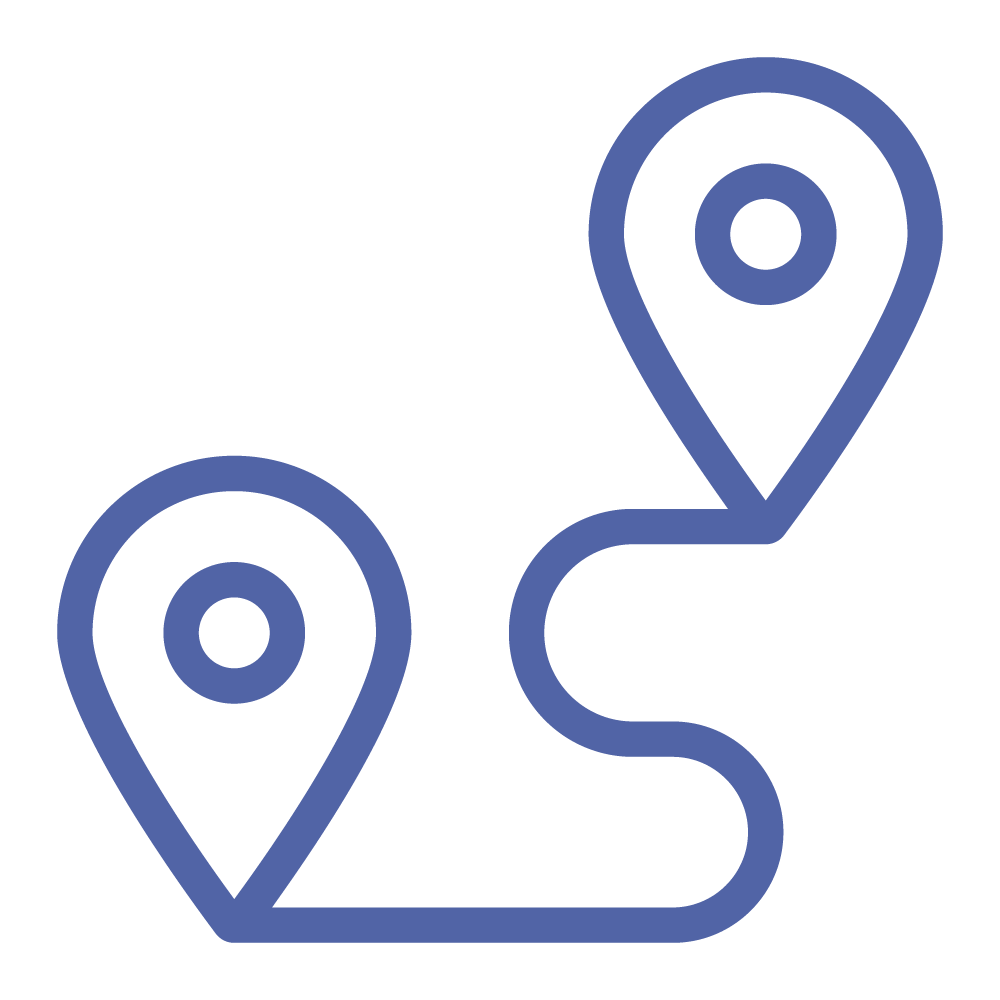 Icon of a winding route marked by two location pins, indicating a journey or path.