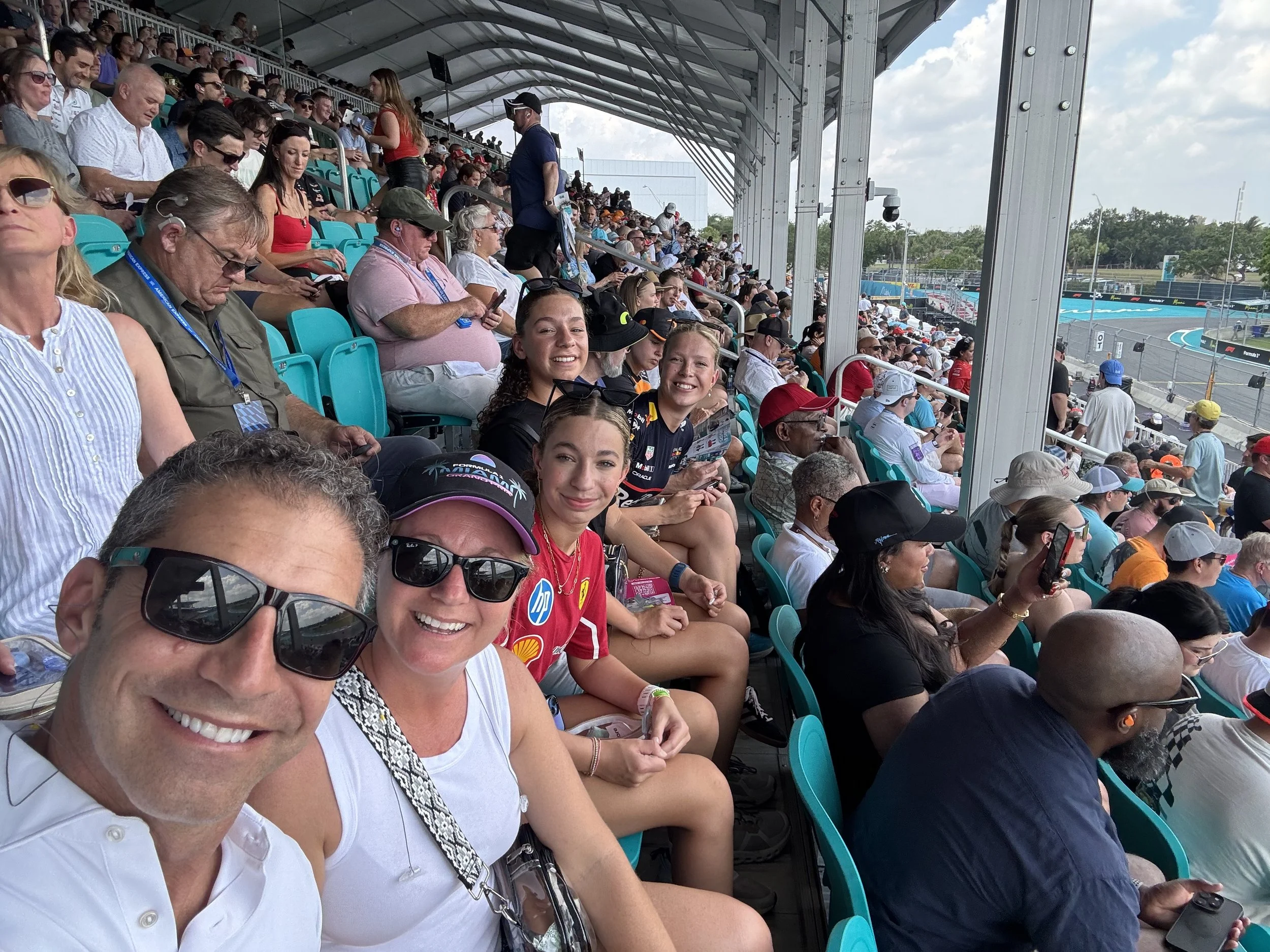 Family in grandstand seats at Miami Grand Prix