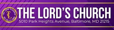 Purple banner for The Lord's Church at 5010 Park Heights Avenue, Baltimore, MD 21215.