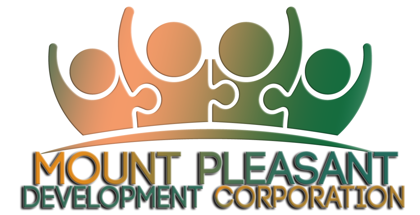 Logo of Mount Pleasant Development Corporation featuring three stylized figures holding hands in a semi-circle, with the organization name below.