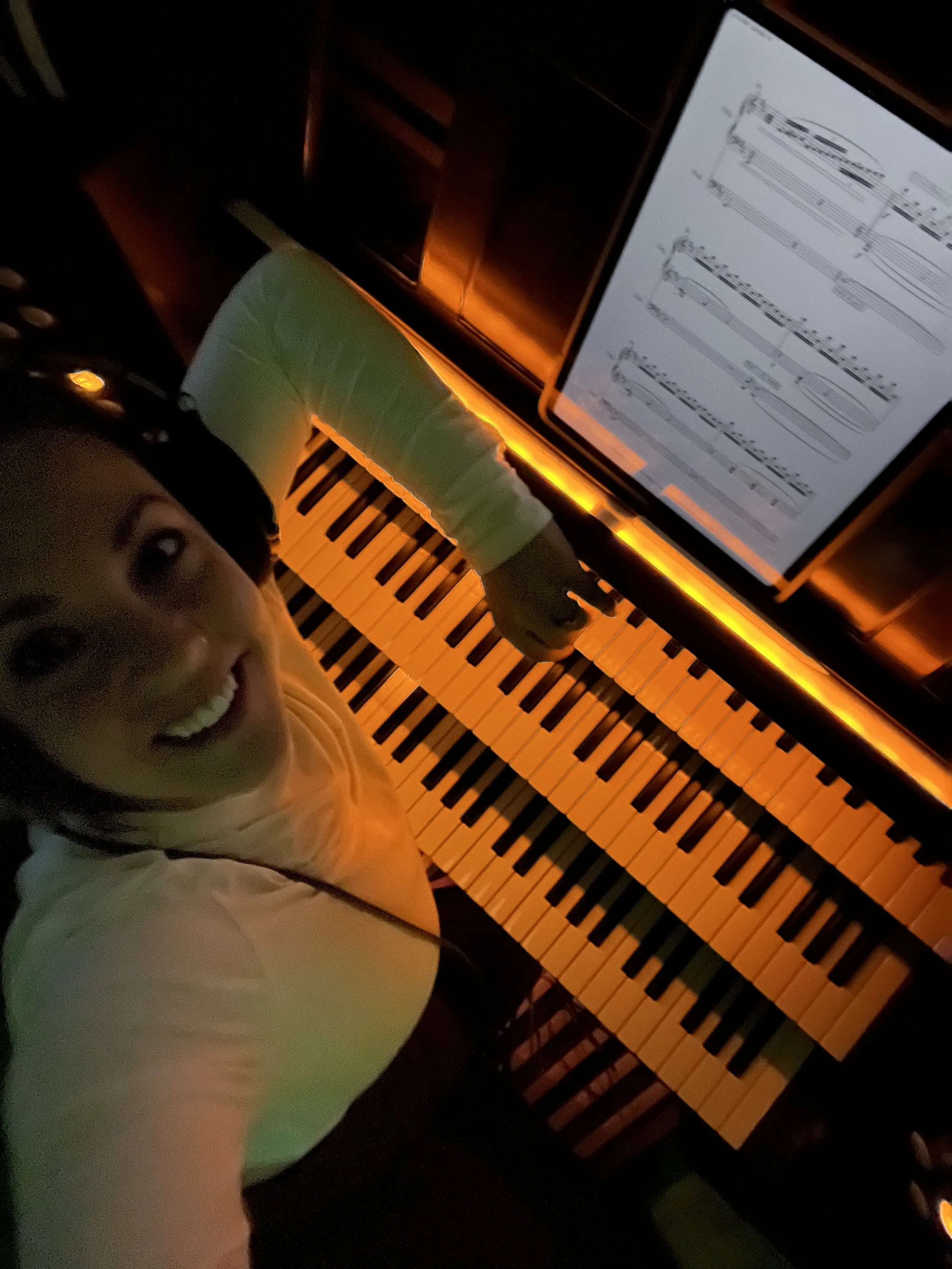 Digital piano and music setup used for online lessons and music creation at Brittany Brown Piano Studio.