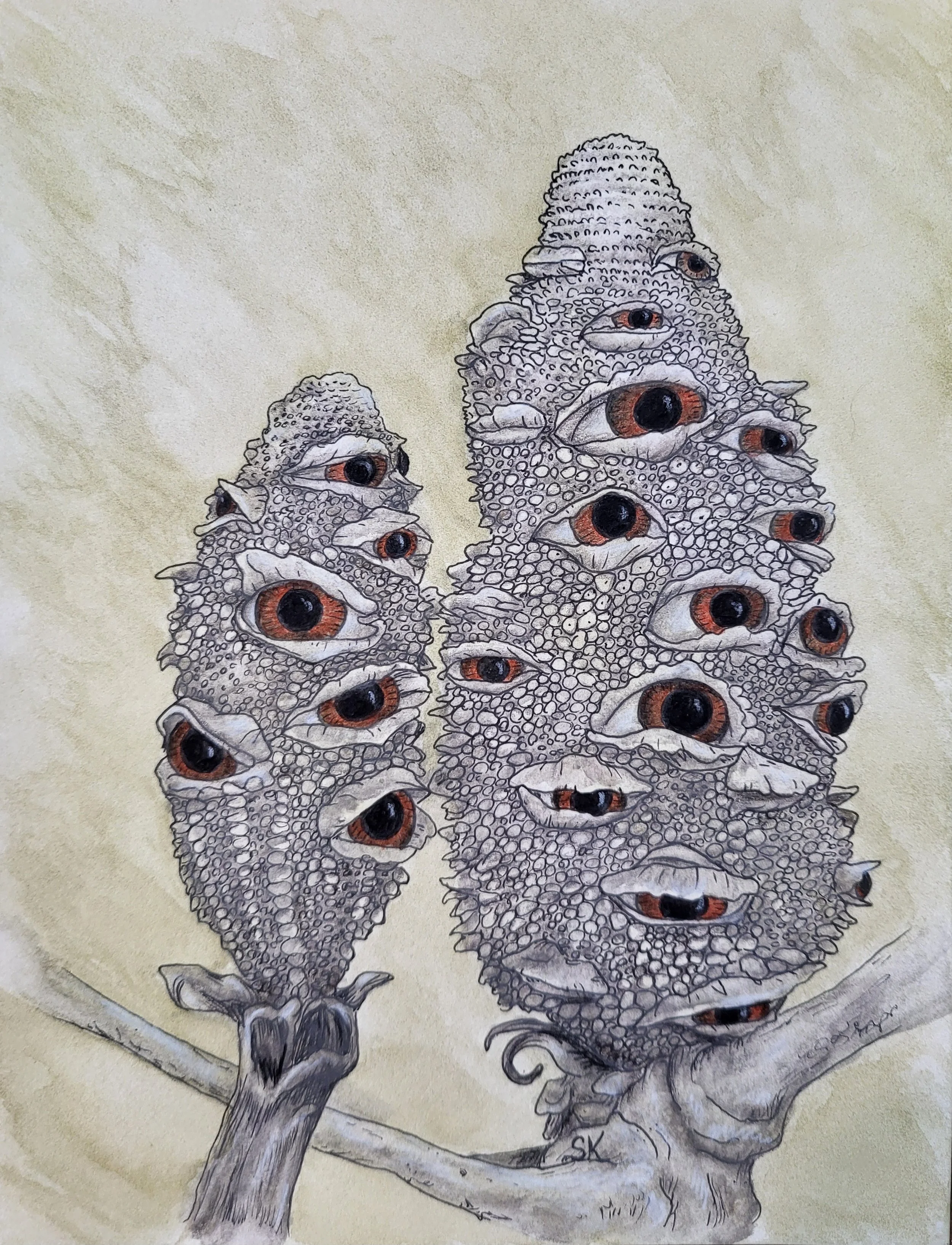 "The Banksia Is Watching" - 6"x8" Original Mixed Media Art
