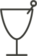 Simple black outline of a cocktail glass with a lemon or lime wedge garnish